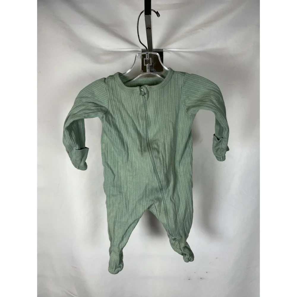 Wonder Nation Baby Ribbed Zip‎ Front Footed Sleeper Sage Green 0-3M